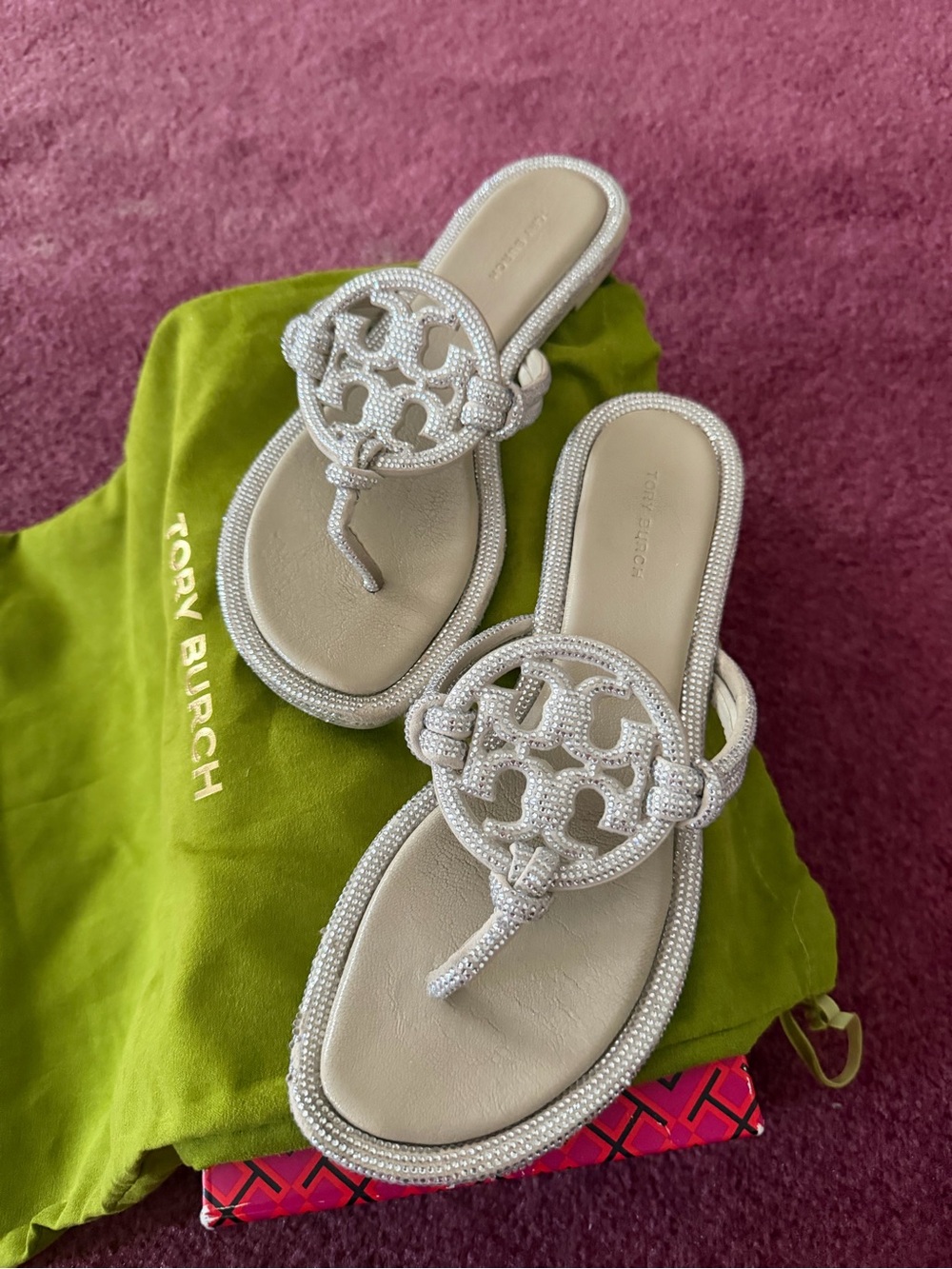 Tory Burch Silver Beaded Miller Thong Sandals